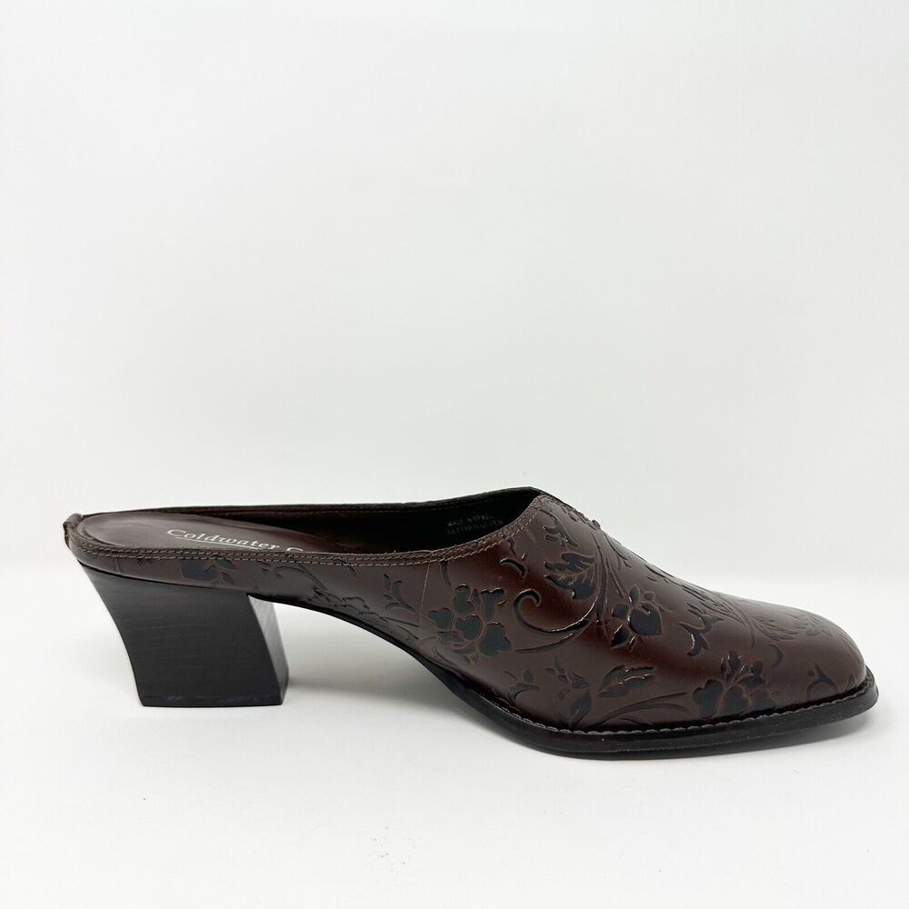 Coldwater Creek Women Mules 9M Brown Floral Embossed Vtg-inspired Made In Brazil - Picture 10 of 13